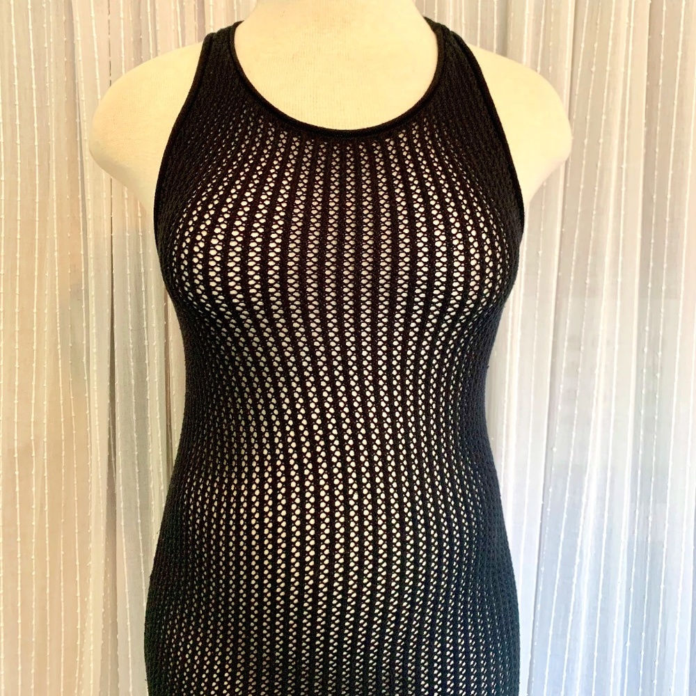 black crochet knit semi-sheer maxi/midi dress